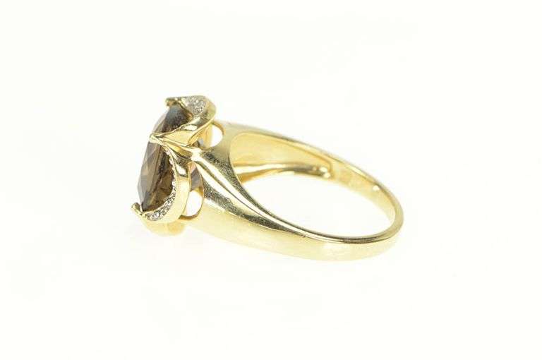 14K Yellow Gold Cushion Smoky Quartz Scalloped Statement Ring