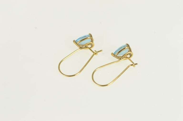 14K Yellow Gold Pear Blue Topaz Solitaire Dangle Hook Earrings