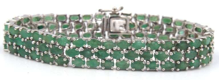 Vintage 925 sterling silver 3 row green cubic zirconia bracelet