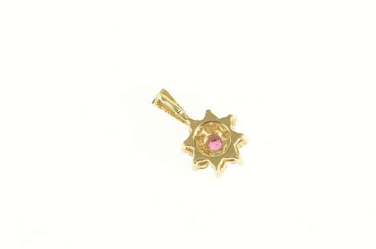 18K Yellow Gold 0.36 Ctw Diamond Ruby Flower Halo Cluster Pendant