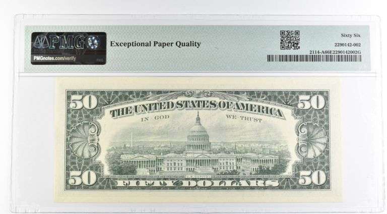 1969 $50 Boston MA US FRN Fr#2114-A 66 Gem Unc EPQ PMG
