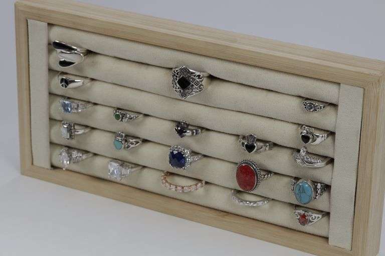 Sterling Silver Curated Ring Assortment Various Sizes & Styles (20 Ring Lot)