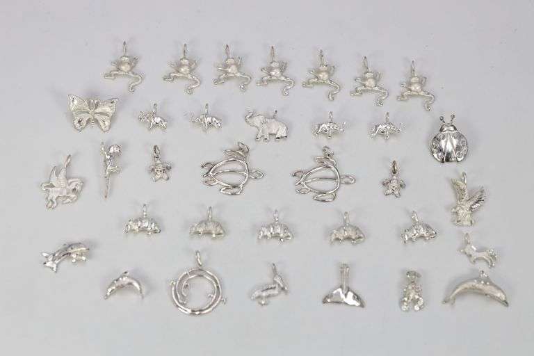 Sterling Silver Vintage Animal Pendant Assortment Various Sizes & Styles (34 Pendant Lot)