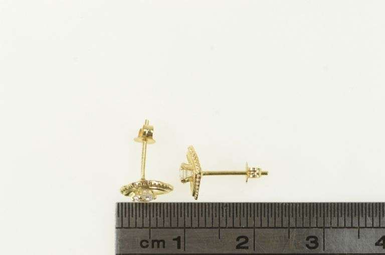 14K Yellow Gold Vintage Heart CZ Love Symbol Stud Earrings