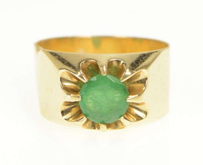 14K Yellow Gold Victorian 0.70 Ct Natural Emerald Wide Band Ring