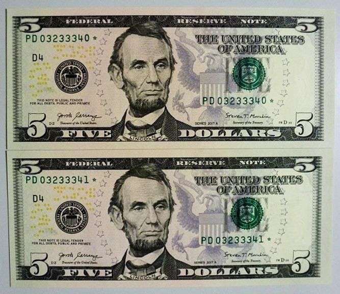 (2) Superb Crisp 2017A $5 Star Notes Cleveland-Consecutive!