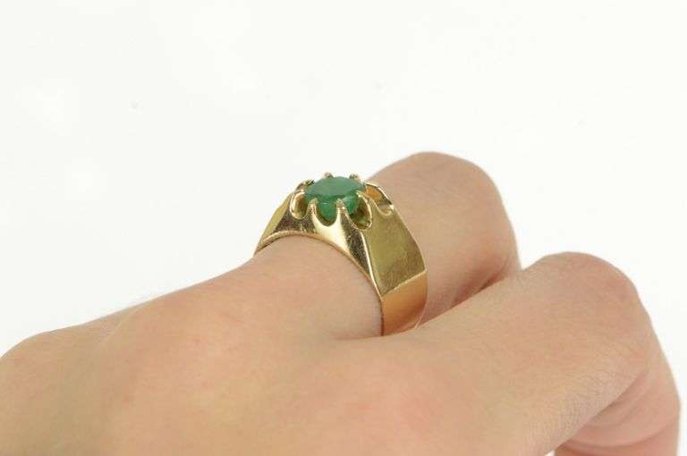 14K Yellow Gold Victorian 0.70 Ct Natural Emerald Wide Band Ring
