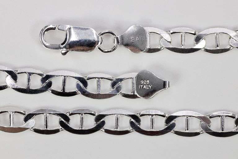 Sterling Silver Flat Marina Link Chain 6.6mm 925 Italy Anchor Mariner Anklet Bracelet 7"