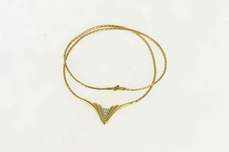 14K Yellow Gold Vintage Diamond Chevron Square Chain Necklace