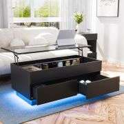 Convertible Lifting Coffee Table with LED Lights High Gloss Surface