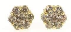 10K Yellow Gold Smoky Quartz Round Flower Cluster Stud Earrings