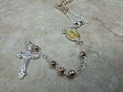 Sterling Silver Bead Chain Gold & Rose Gold Plating Crucifix Rosary Necklace Catholic Jewelry