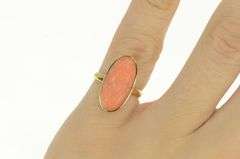 14K Yellow Gold Oval Carved Victorian Coral Cameo Vintage Ring