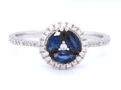 18kt White gold blue sapphire and diamond cocktail ring