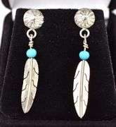 Dazzling 925 Turquoise Gemstone Feather Dangle Earrings