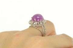 14K White Gold Oval Syn. Star Ruby Cabochon Ornate Cocktail Ring