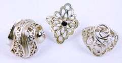 3 Sterling Silver Filigree Rings, 5.5 & 6.5