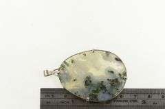 Sterling Silver Oval Moss Agate Palm Stone Bezel Pendant