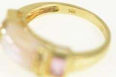 14K Yellow Gold Baguette Pink CZ Mother of Pearl Ring