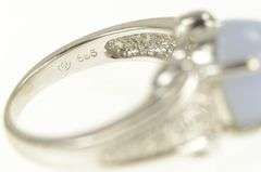 14K White Gold Blue Agate Diamond Cabochon Statement Ring