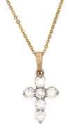 New 0.94ctw Diamond Shared Prong Cross Pendant Necklace in 14K