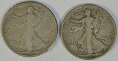 Scarce 1916-D and 1917-S (Obv) Walking Liberty Half Dollars in VF