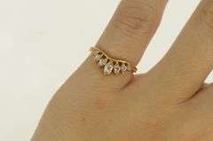 14K Yellow Gold Curved Graduated Petal CZ Wedding Band Ring
