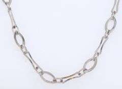 14kt White gold paper clip and oval link chain necklace