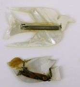 2 Vintage Carved Mother of Pearl Dove Pins
