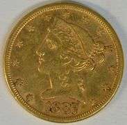 Better date 1887-S US $5 Liberty Gold Piece. Very nice