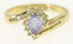14K Yellow Gold Pear Cut Tanzanite Diamond Halo Ring