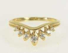 14K Yellow Gold Curved Graduated Petal CZ Wedding Band Ring