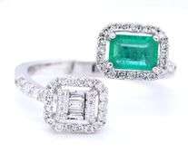 18kt White gold emerald cut emerald and diamond ring
