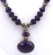 Amethyst and silver Beads necklace with Vintage 925 sterling silver signed amethyst pendant