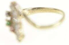 14K White Gold Retro Diamond Emerald Sapphire Ruby Ring