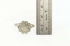 14K White Gold 1950's Floral Diamond Halo Cluster Cocktail Ring