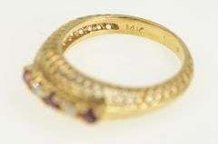 14K Yellow Gold Ornate Filigree Ruby Diamond Ornate Band Ring