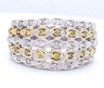 14kt White gold white and yellow diamond 5 row wide band