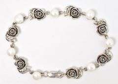 Darling Sterling Silver Rose and Pearl Bracelet
