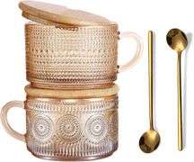 Arabian Vintage Glass Coffee Mug with Bamboo Lid