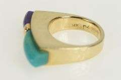 14K Yellow Gold Turquoise Sugilite Squared Unique Modernist Ring