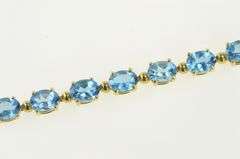 14K Yellow Gold Oval Blue Topaz Vintage Statement Bracelet