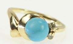 10K Yellow Gold Turquoise Diamond Accent Vintage Sphere Ring