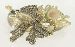 Sterling Silver 1950's Pearl Rhinestone Floral Bow Cuff Bracelet