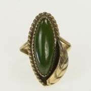 Gold Filled Nephrite Southwestern Feather Leaf Vintage Ring
