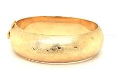 14kt Yellow gold Brushed finish wide floral bangle bracelet
