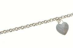 14K White Gold Cable Link Heart Charm Love Symbol Chain Bracelet
