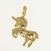 14K Yellow Gold Diamond Cut Unicorn Unique Symbol Charm/Pendant