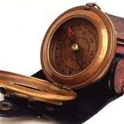Antique Brass Sundial Leather Case
