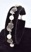 Darling Sterling Silver Rose and Pearl Bracelet